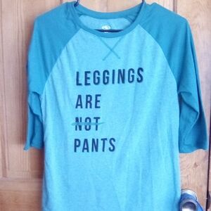 Teal and Gray Long Sleeve Tee with Statement Print